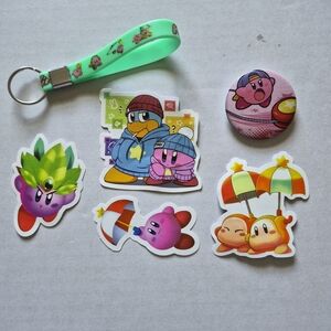*FREE* Kirby Stickers, Pin & Keychain Loop Set